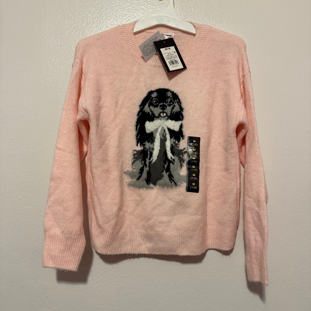 Art Class Girls Pink Dog Graphic Sweater Size M 7/8 Sleepy Rose Pullover NEW